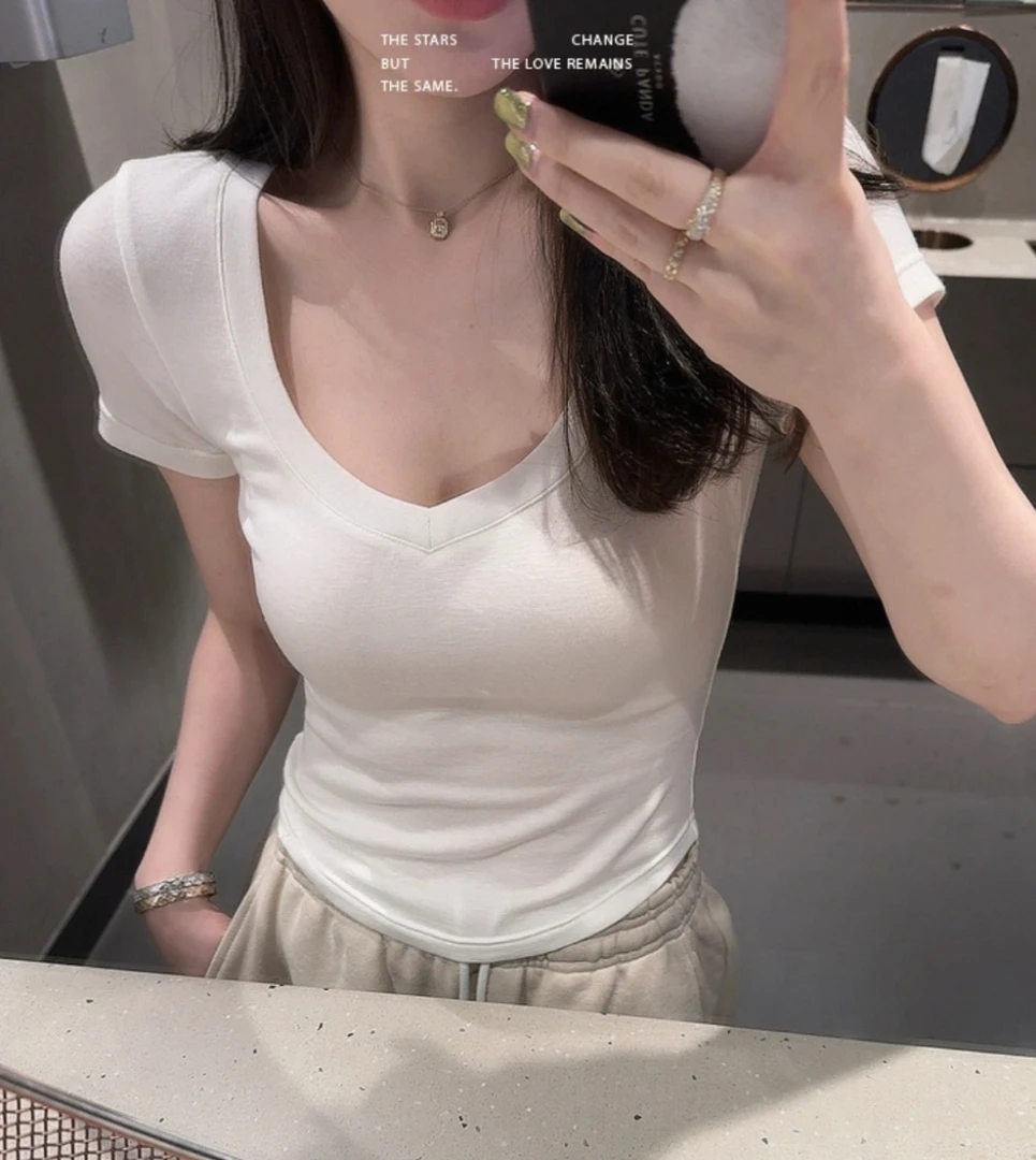 版型王沙漏腰强推！Li细柔大领短袖T
