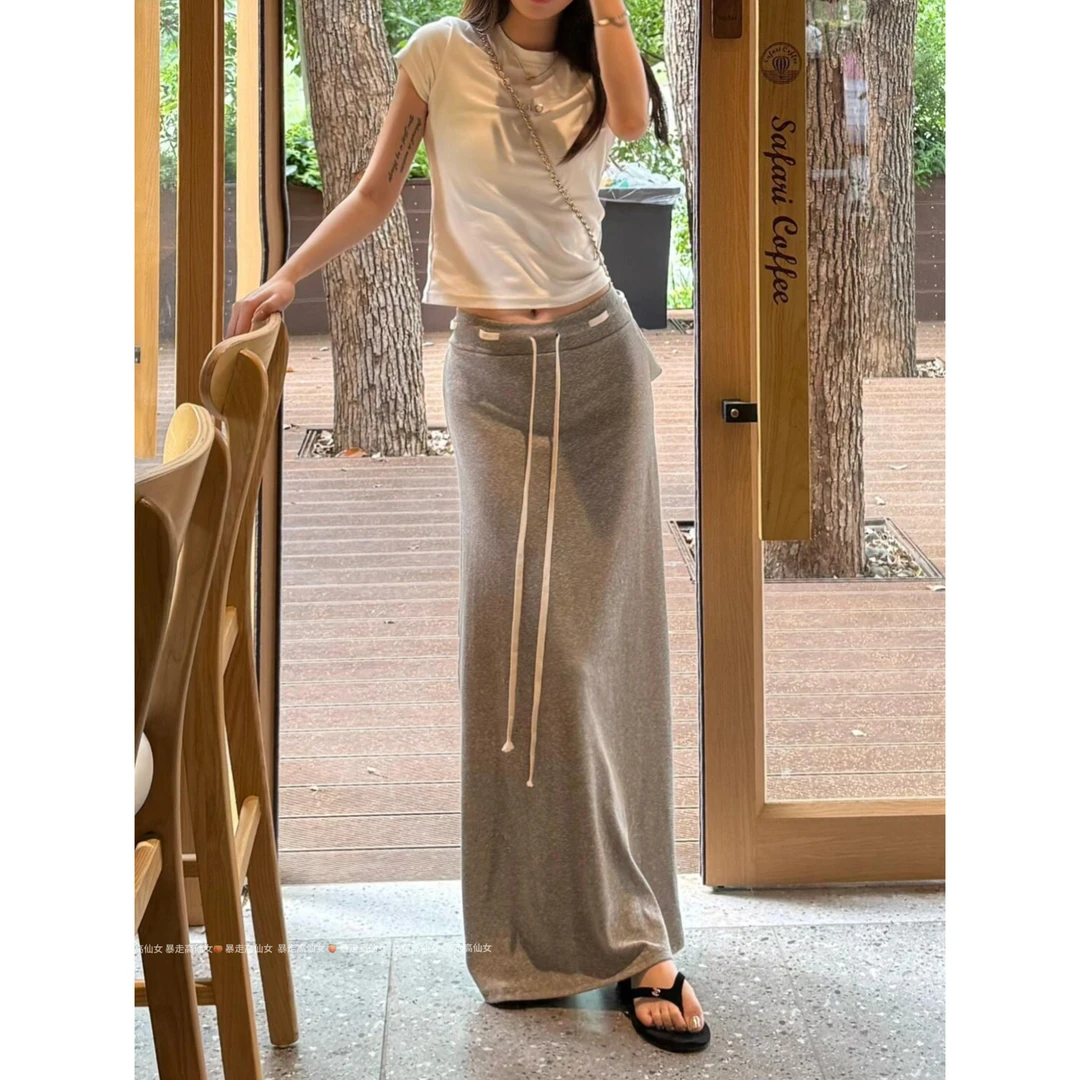 暴走高仙女175高个子女生加长雪花灰色半身裙女垂感百搭a字长裙子