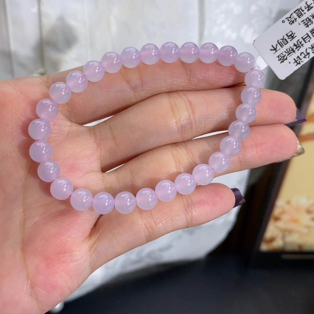 翡翠未镶嵌手串卡6冰胶淡淡粉紫手串