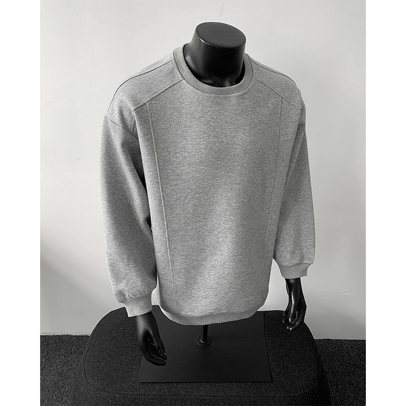 美式重磅正肩圆领卫衣男春秋cleanfit内搭宽松百搭长袖T恤打底衫