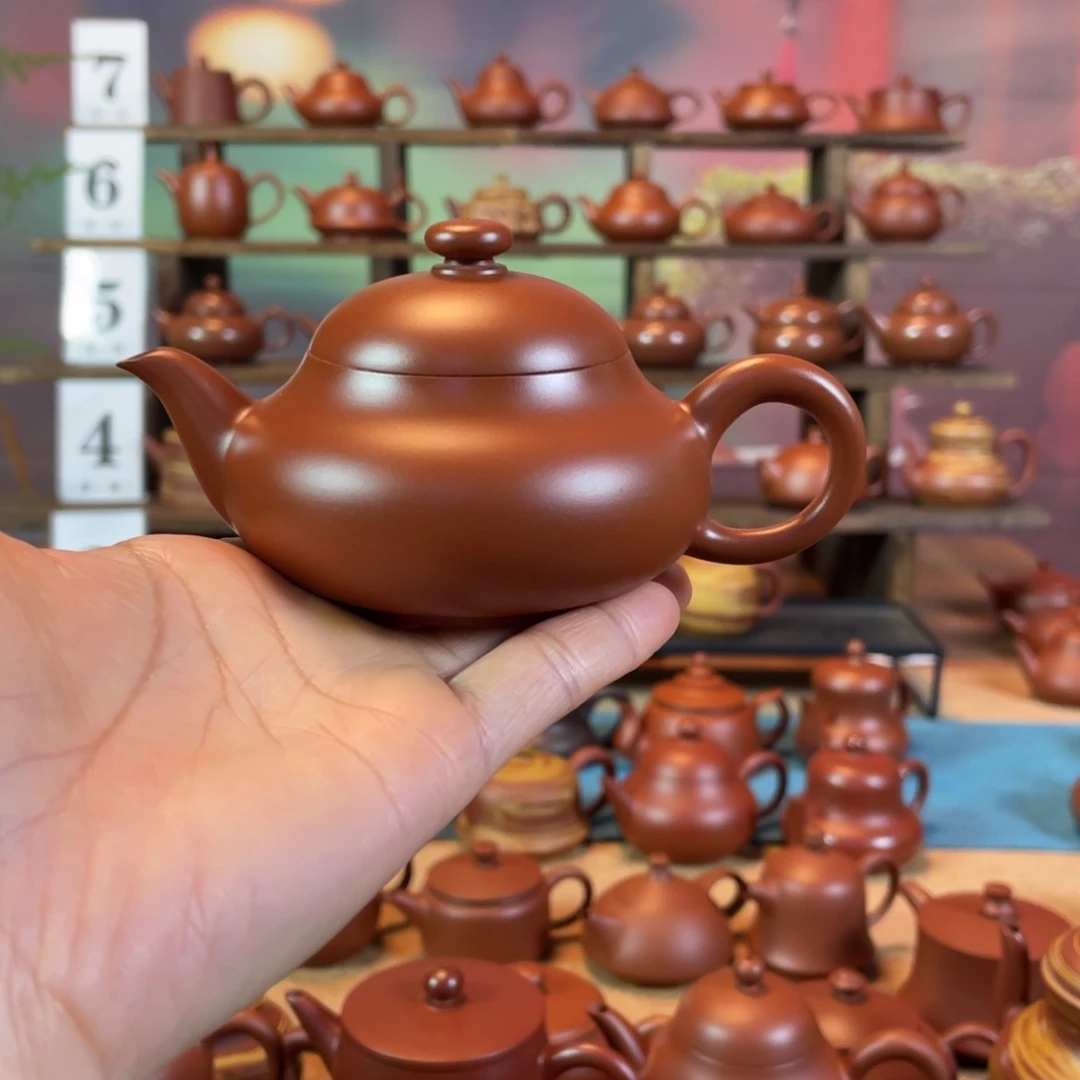 茶壶紫砂王****?潮州手工手拉朱泥梨壶