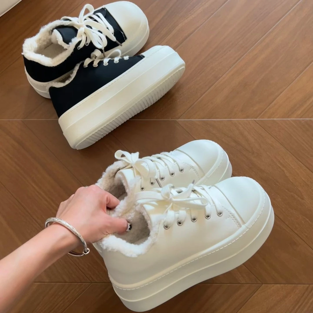 赵露思同款厚底增高小白鞋女2025爆款冬季面包加绒百搭大头板鞋子