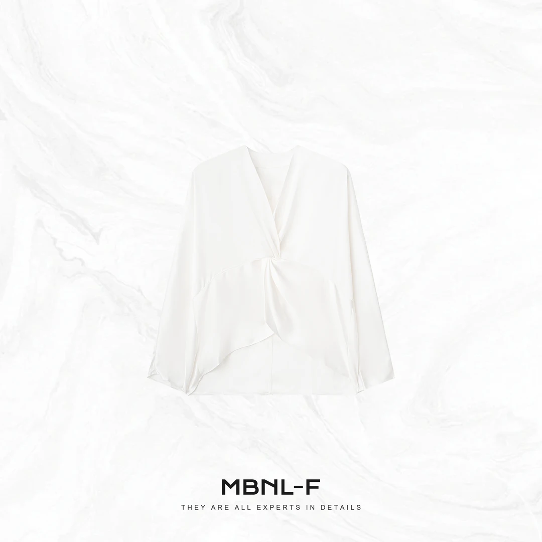 MBNL-F“醋酸小衫” 醋酸混纺知性V领扭结小衫 秦磊XM-XSY26945