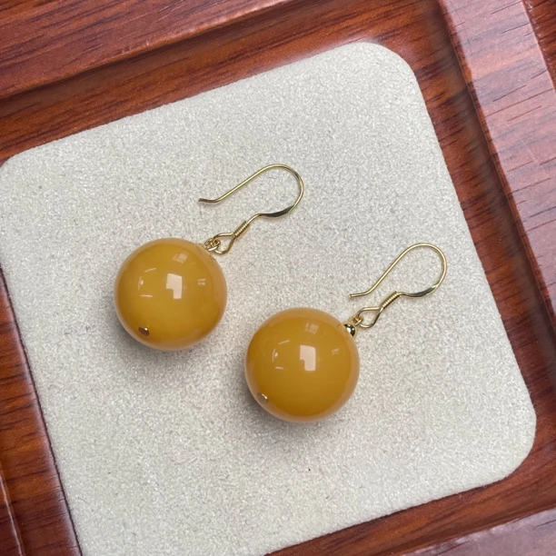 艺品堂 15-16mm 蜜蜡耳环天然原矿耳环 发一对珠宝