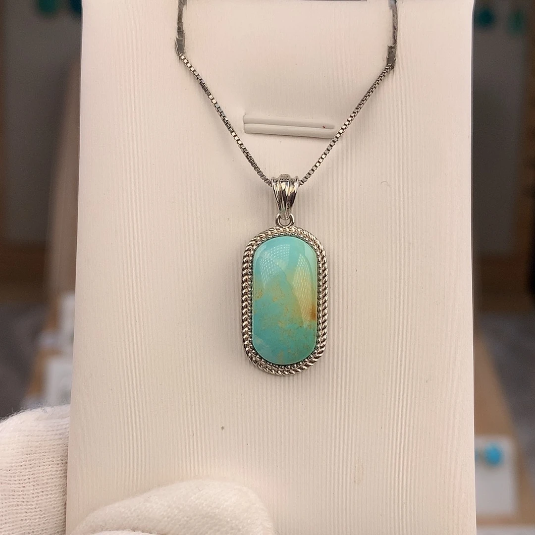 绿松石银S925镶嵌吊坠(不含链)