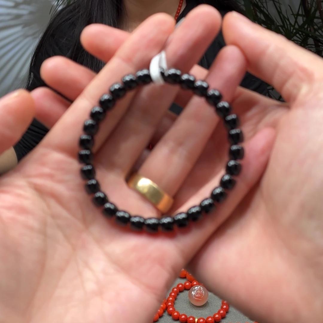 玛瑙/玉髓未镶嵌手串原矿保山姚关黑玛瑙手串卡7