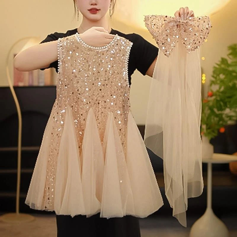 新品巴拉巴拉女童亮片公主裙夏季2025新款儿童礼服裙子夏装女孩背