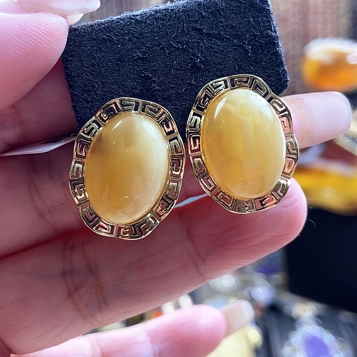 琥珀银S925镶嵌耳饰耳环