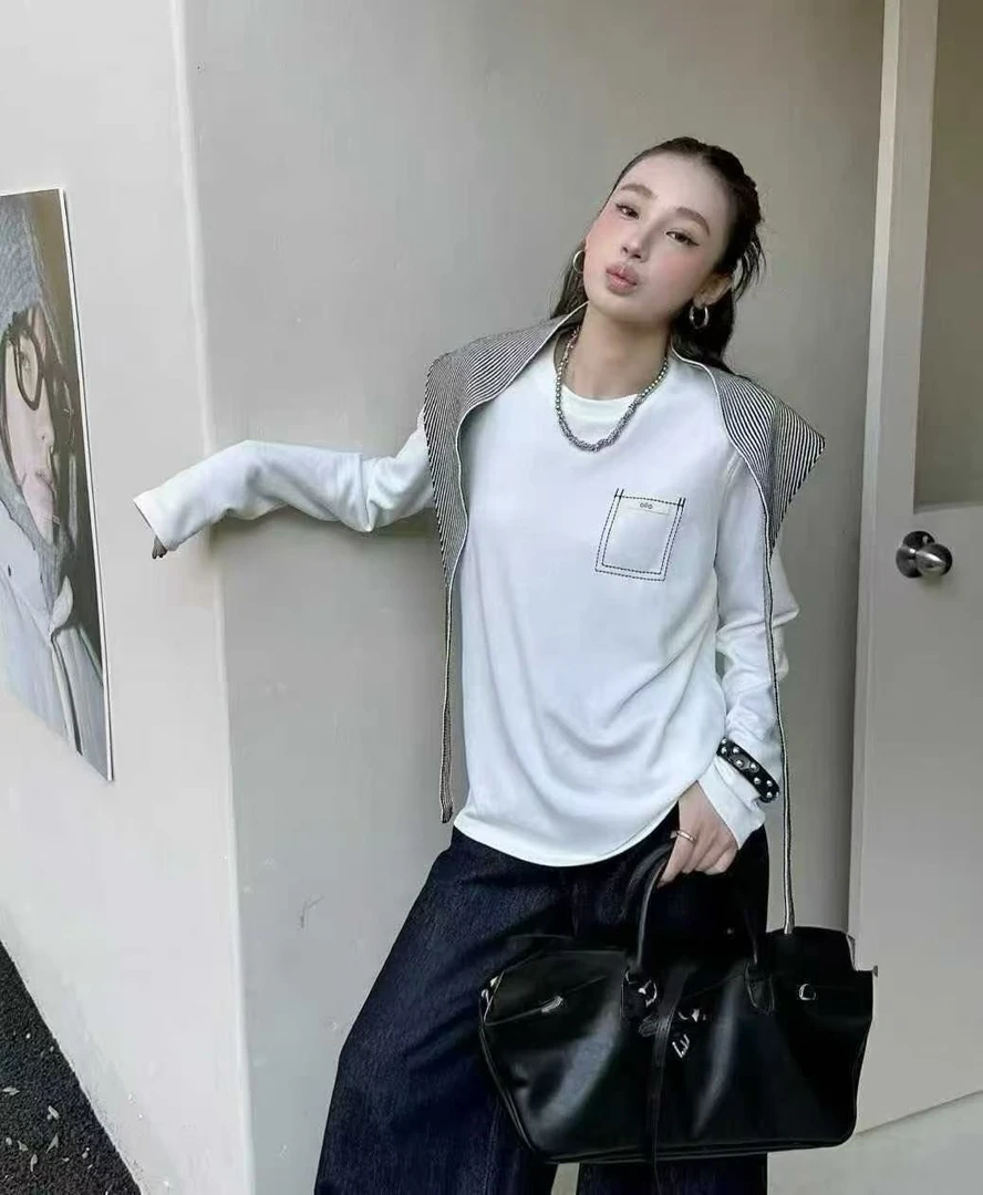 18067纯色刺绣打底韩系氛围感披肩女上衣打底衫百搭