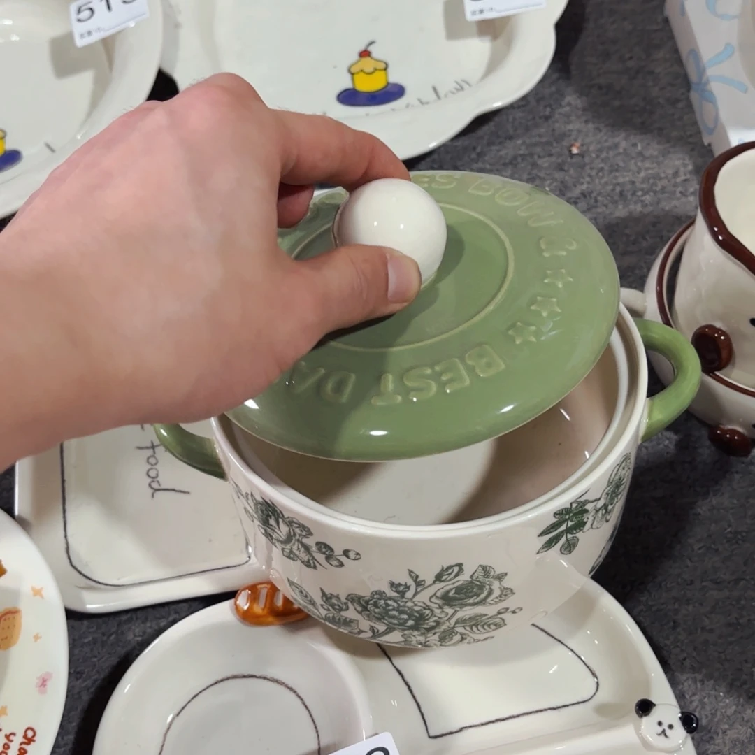 白瓷黛绿双耳泡面碗