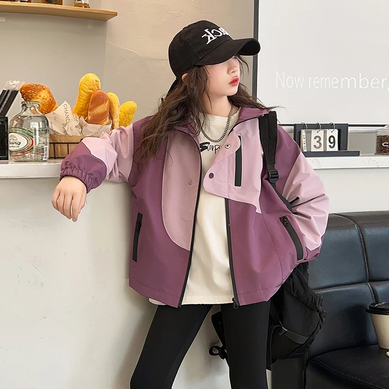 女童外套春秋款2025新款洋气儿童风衣大童女孩春装时髦夹克冲锋衣