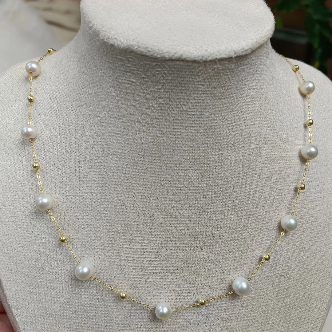 满天星时尚百搭珍珠项链5-6mm极强光配s925银