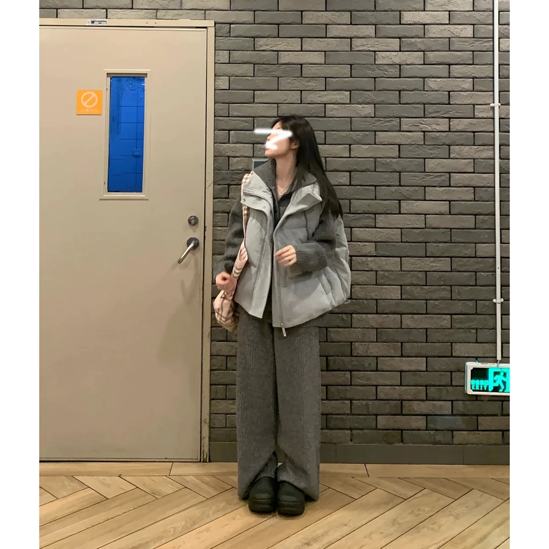 简约高级感宽松时髦松弛感针织毛衣裤子外套休闲保暖棉服套装女冬