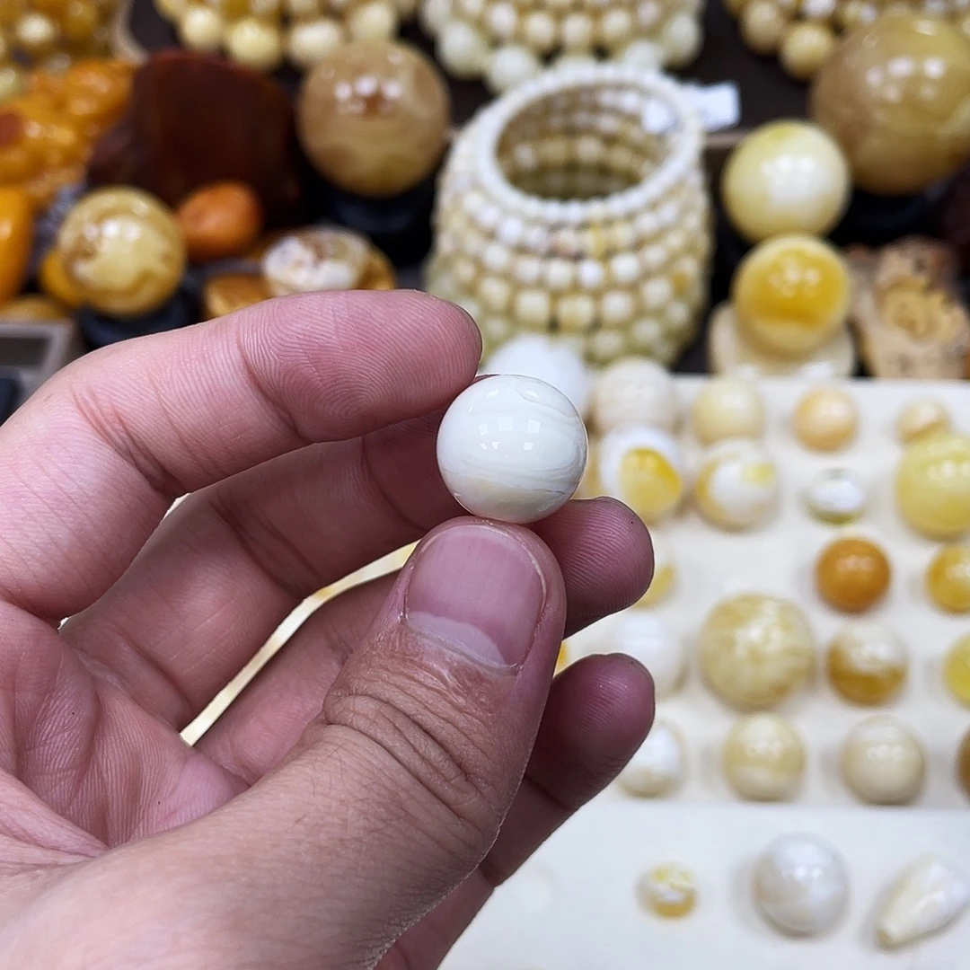 蜜蜡未镶嵌珠宝奇石15.5mm【妖花金瓷白】圆珠