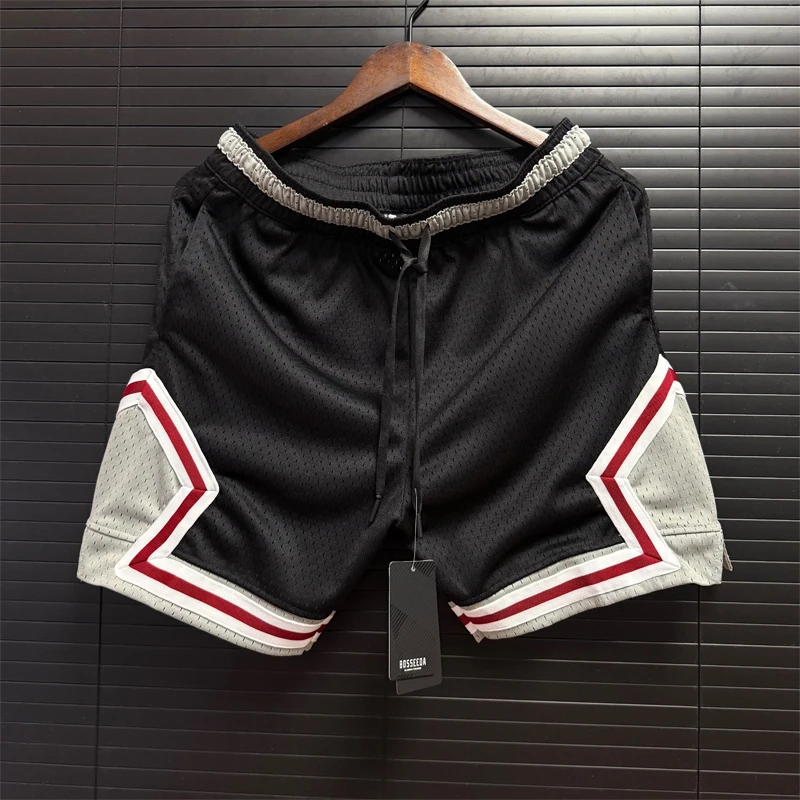 复古新款运动休闲短裤男女美式篮球裤撞色宽松网眼三分训练健身裤