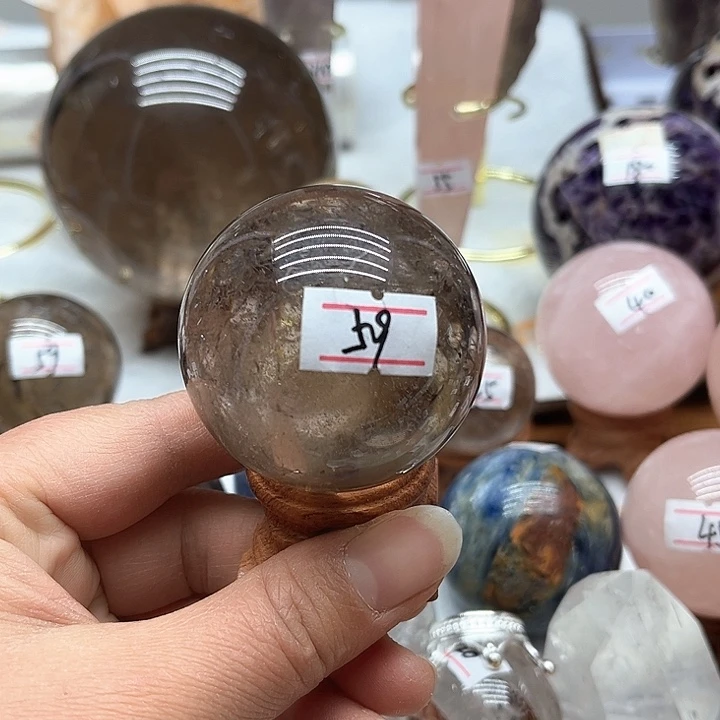 烟晶182克茶水晶球未镶嵌