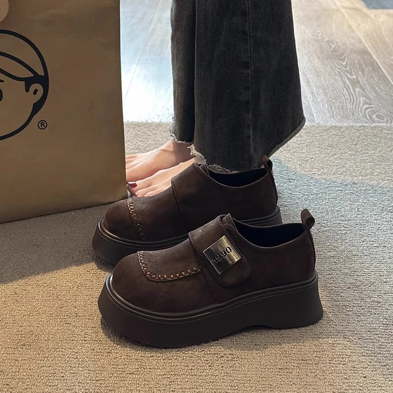 全包勃肯鞋女2025春季新款厚底松糕女鞋超火时尚英伦风乐福鞋子