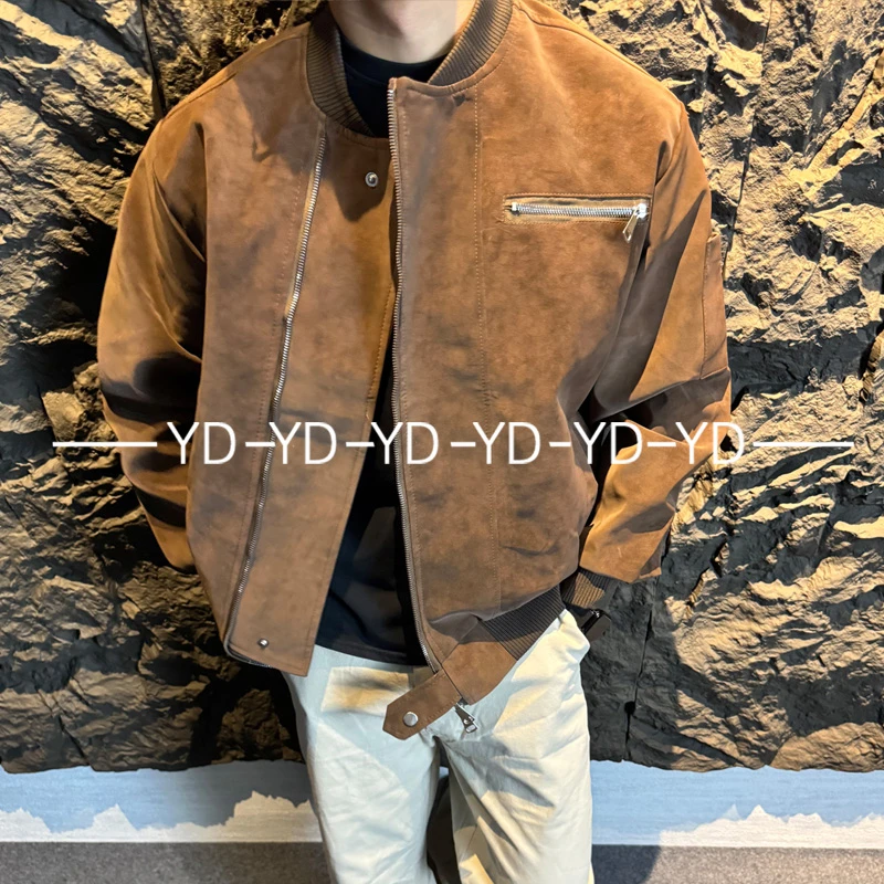 【Y弟】秋冬美式复古扎染重磅工装秋飞行服夹克上衣美式男秋冬皮衣