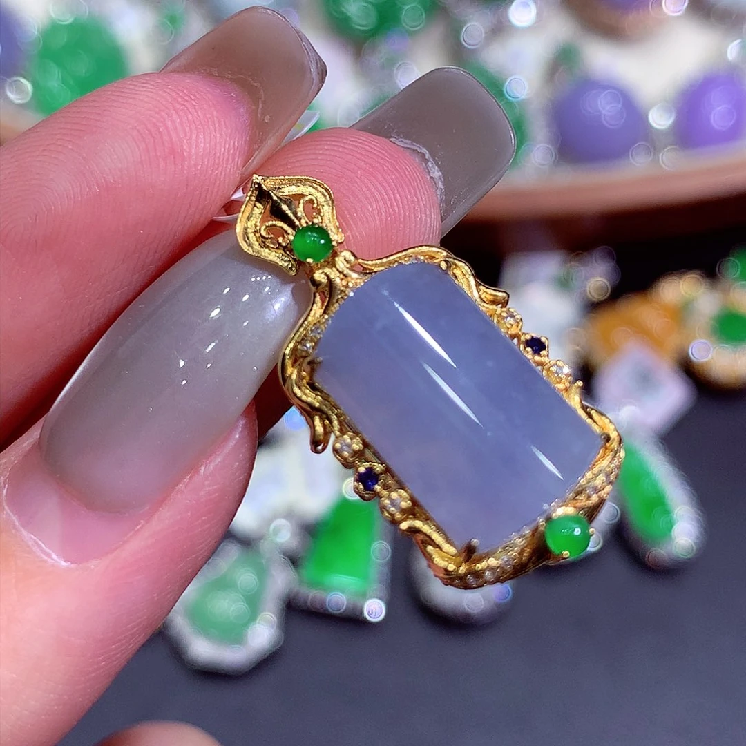 吊坠(不含链)18K金镶嵌翡翠