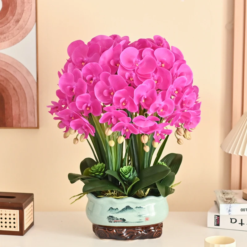 【福满堂】仿真蝴蝶兰花套装室内客厅装饰假花盆栽绢花摆件