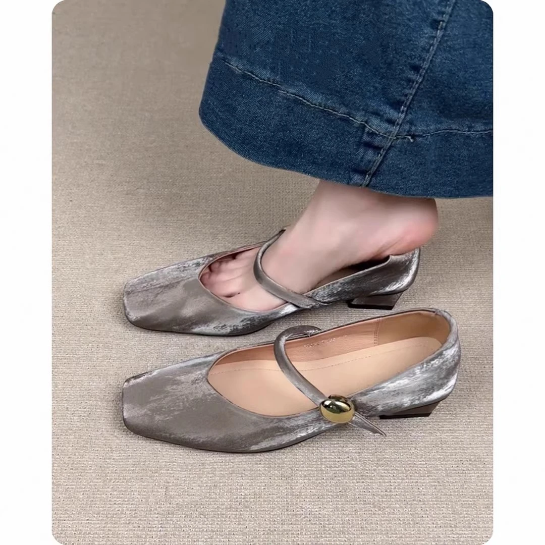 超软皮~ 法式单鞋女方头绝美低跟芭蕾鞋复古一字带扣玛丽珍单鞋