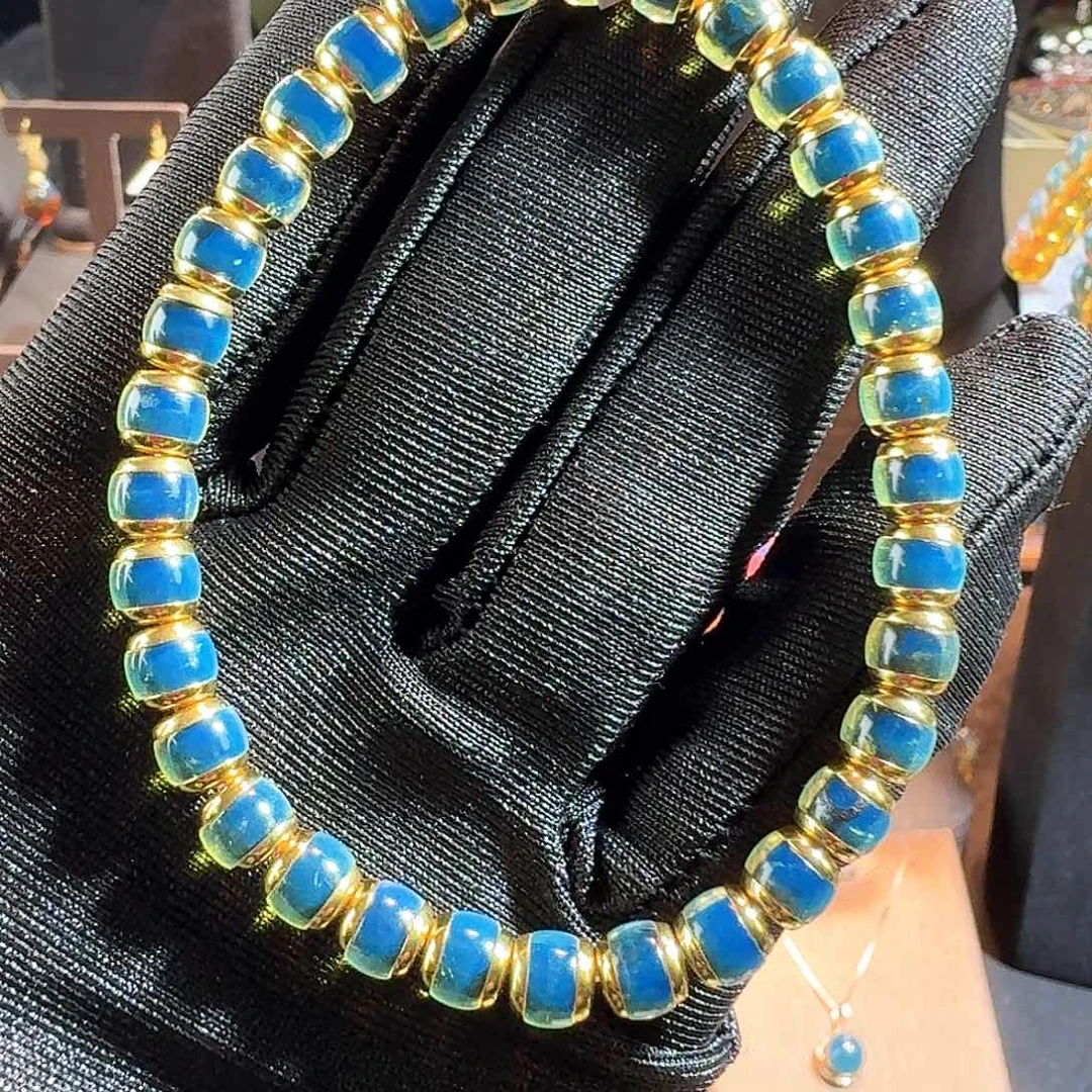 琥珀银S925镶嵌颈饰多米尼加6mm