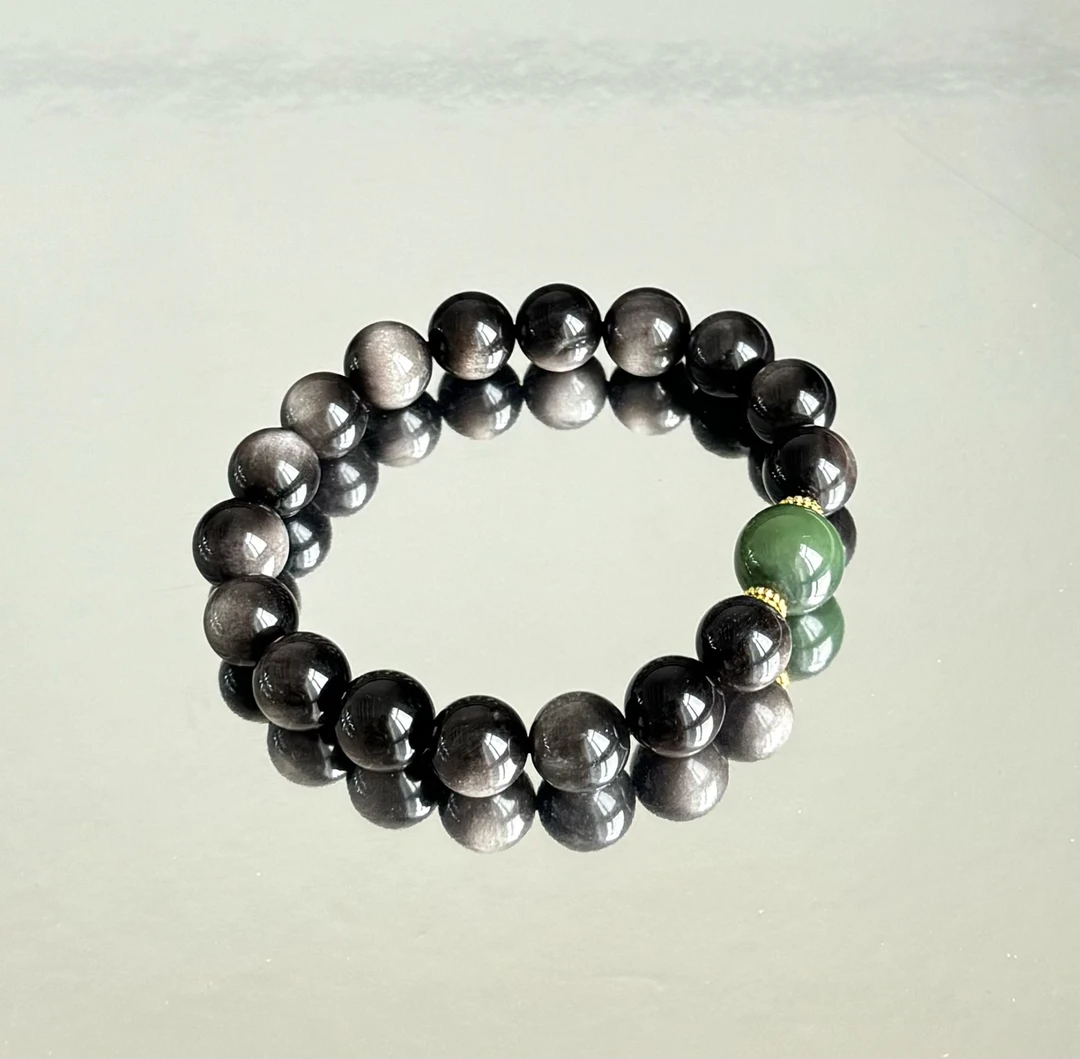 银辉墨魄·黑暗中孕育绽放如星的璀璨银曜石手串