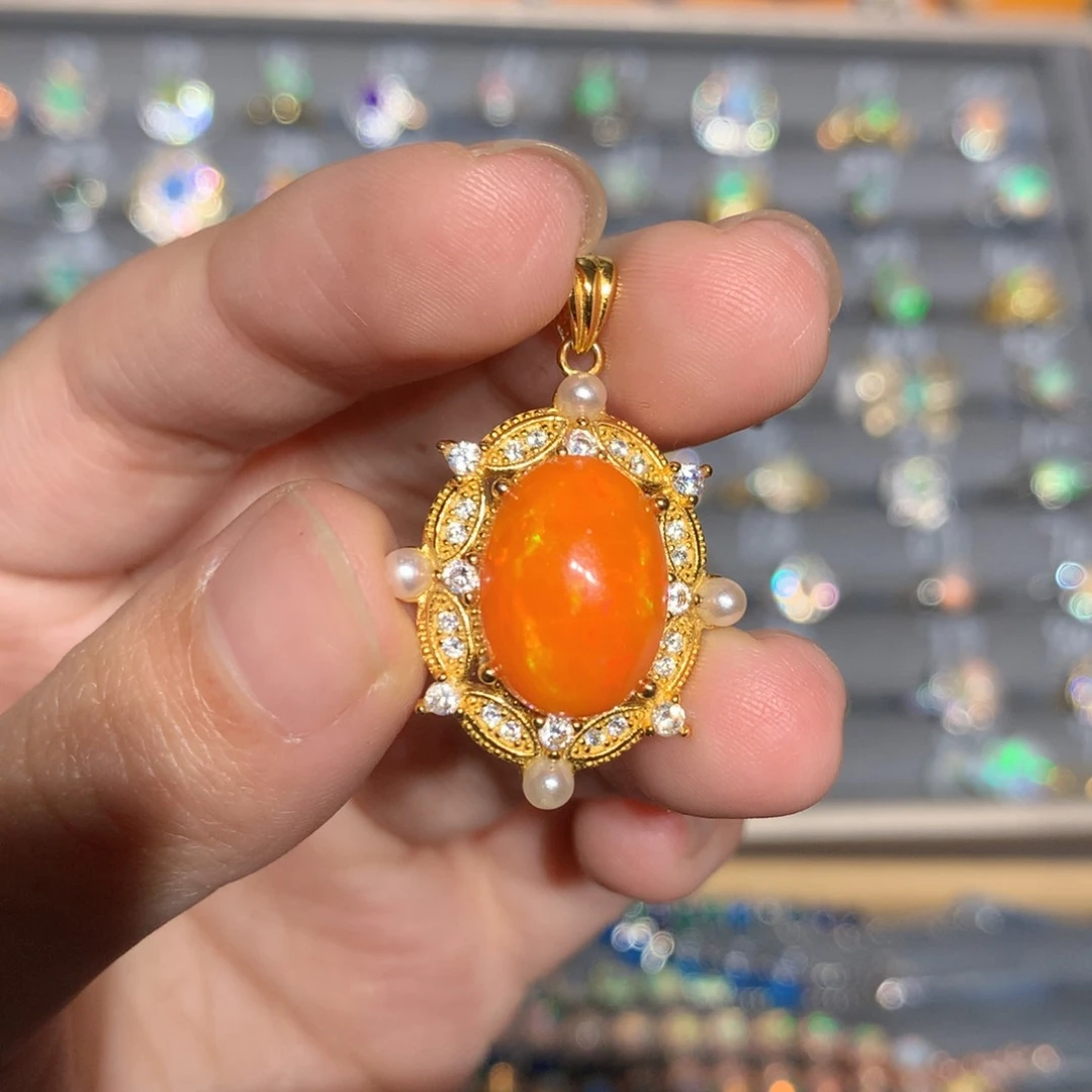 银S925镶嵌欧泊欧泊吊坠y