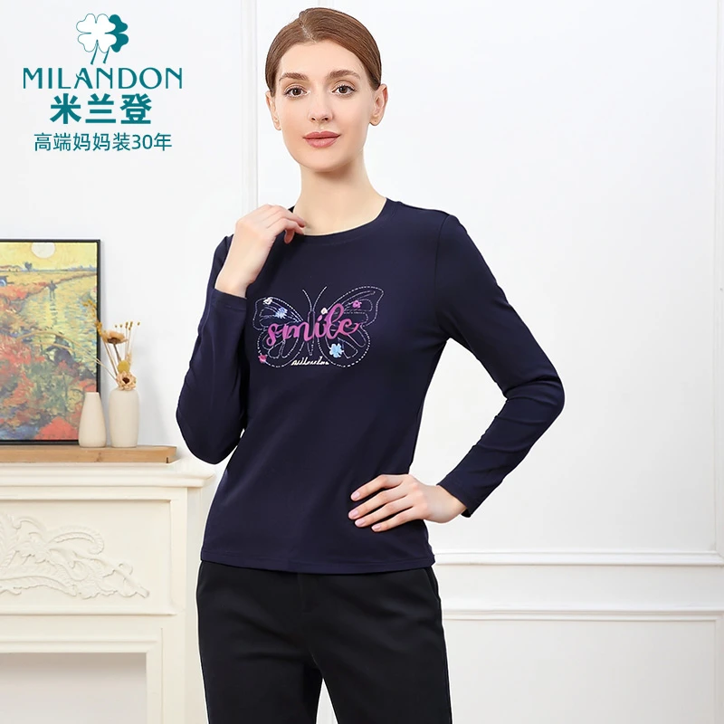 MILANDON/米兰登2025秋休闲透气新款百搭长袖印花T恤女1Q3T1111X