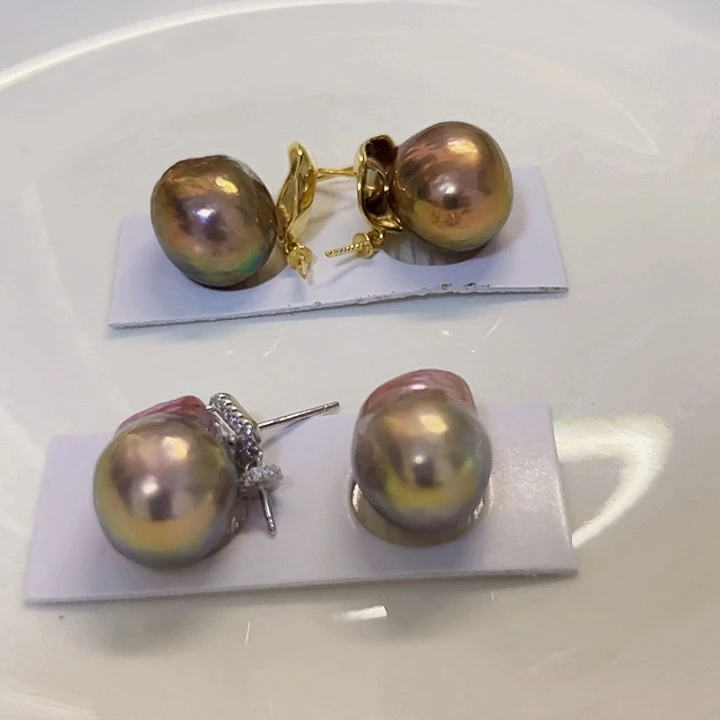 啊***呜耳饰银S925镶嵌淡水珍珠