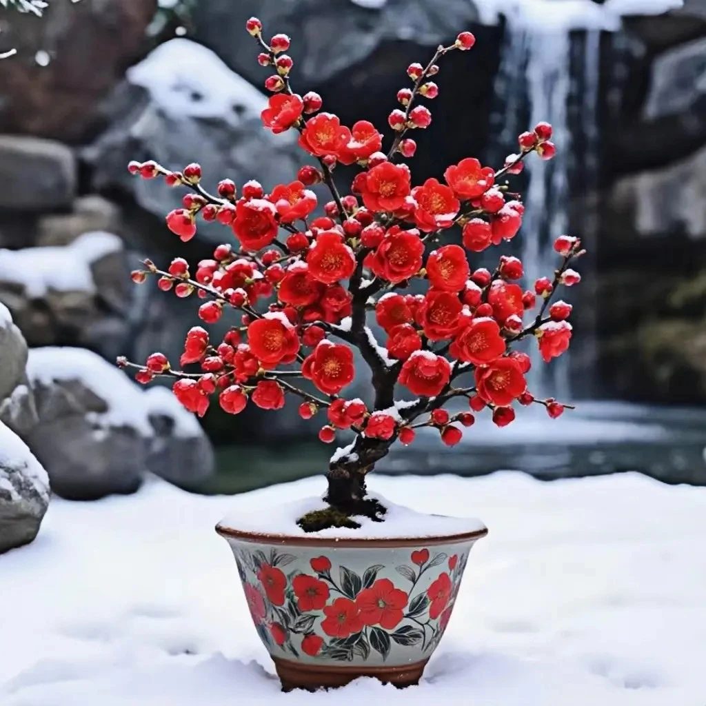 30天开花的带花苞浓香型耐寒腊梅红梅老桩花树苗阳台庭院盆栽花卉