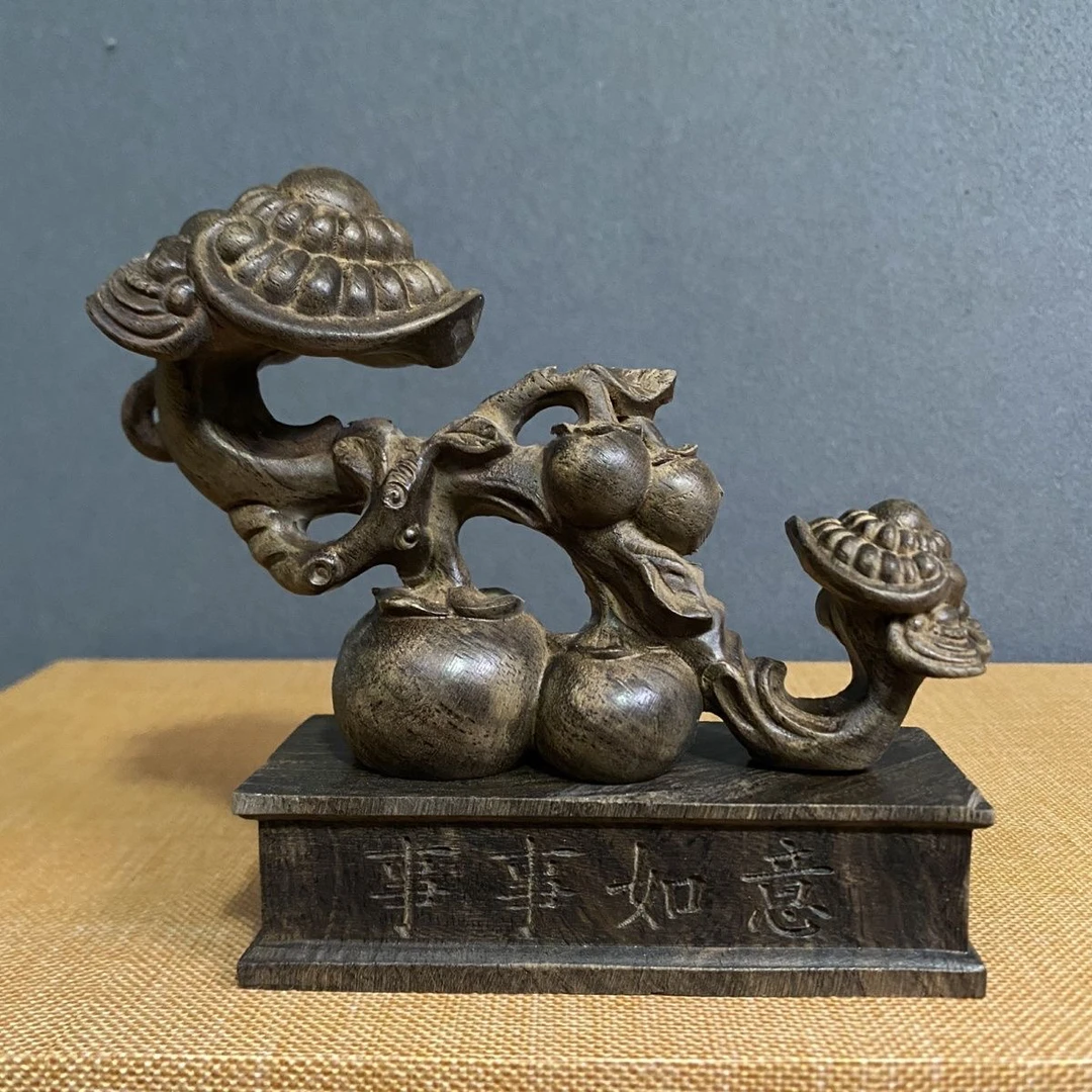 事事如意陶瓷创意实木摆件雕塑工艺品木香纯正13厘米*15厘米规格1