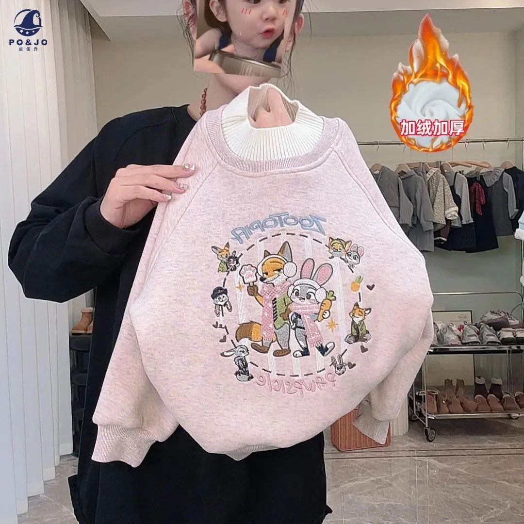 【加绒加厚】2026年新款年款重工刺绣冬季女童时尚卫衣洋气保暖卡通