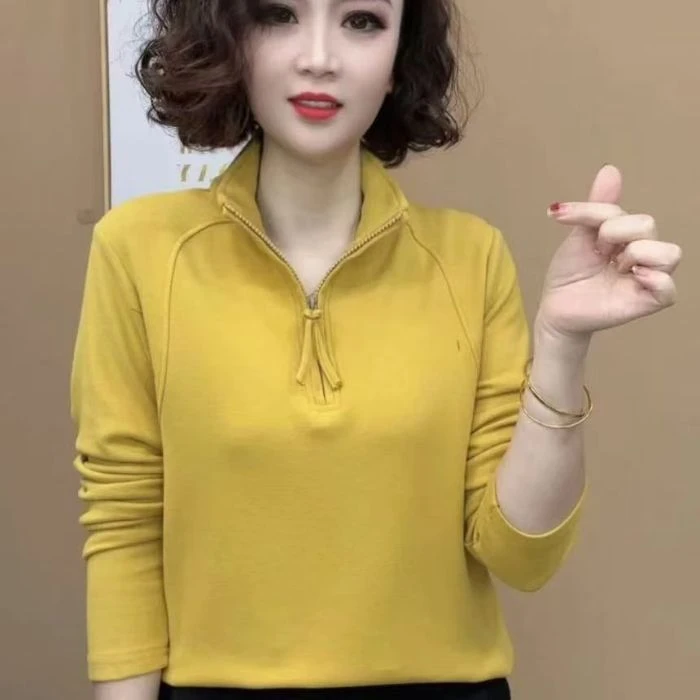 双面德绒秋冬打底拉链拼接纯色保暖卫衣时尚半高领半拉链女士上衣