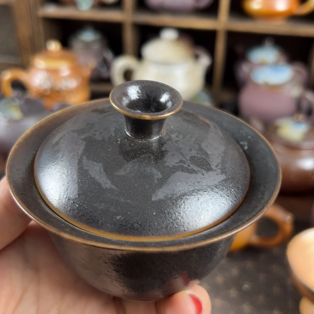 杯黑**影柴烧茶器主人盖碗