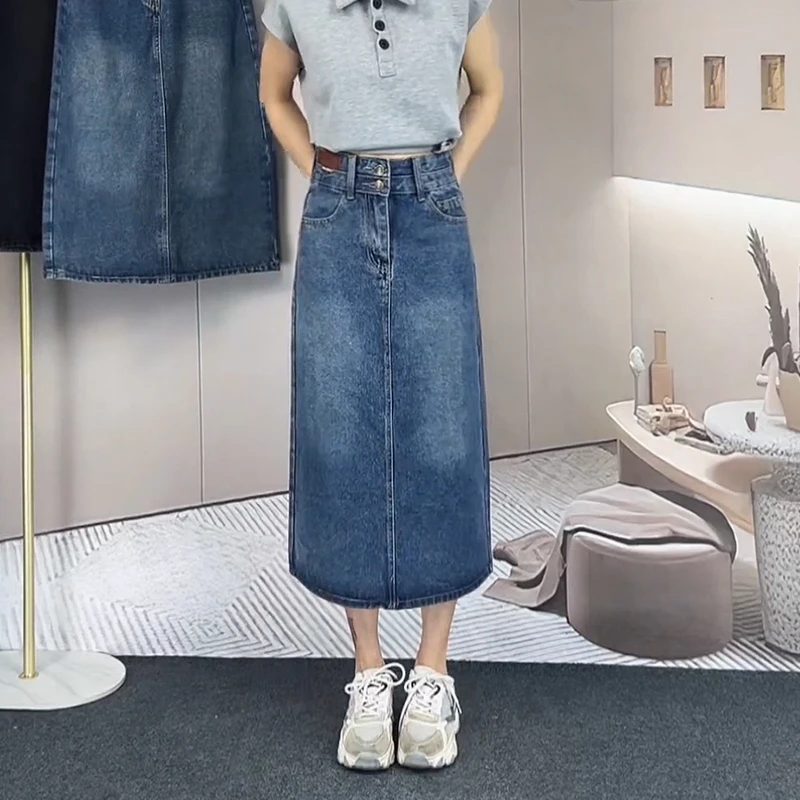 现货2025新款牛仔裙a字半身裙高腰显瘦显高百搭小个子中长款裙子