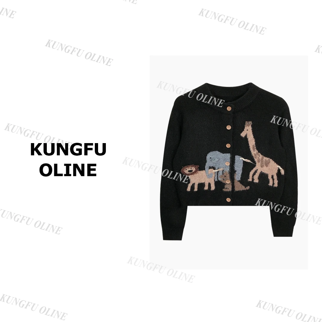 【黑色现现】【小鹿开衫】KS7980春款开衫复古百搭设计师长袖针织衫新