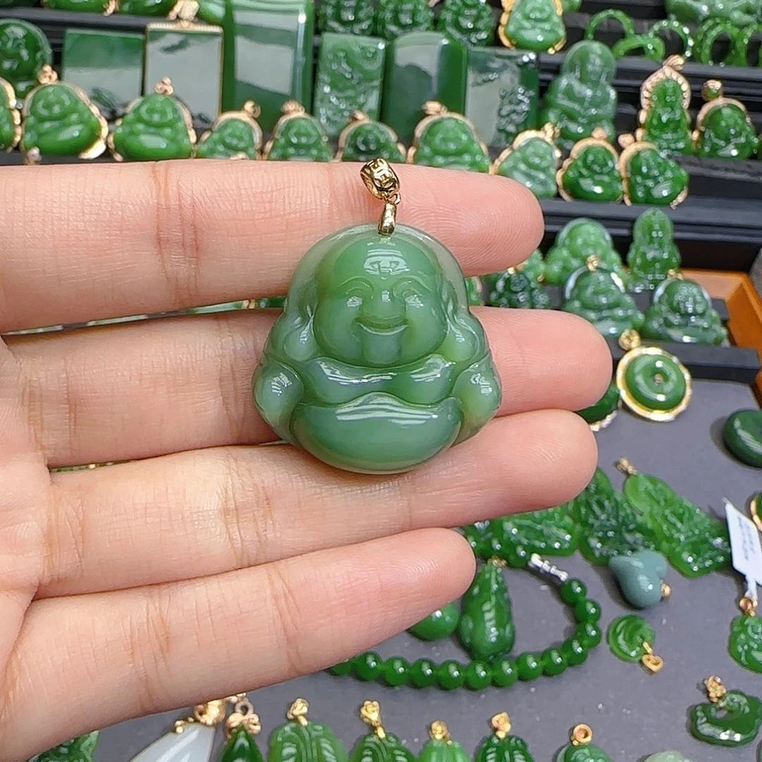 和田玉（碧玉）18K金镶嵌颈饰