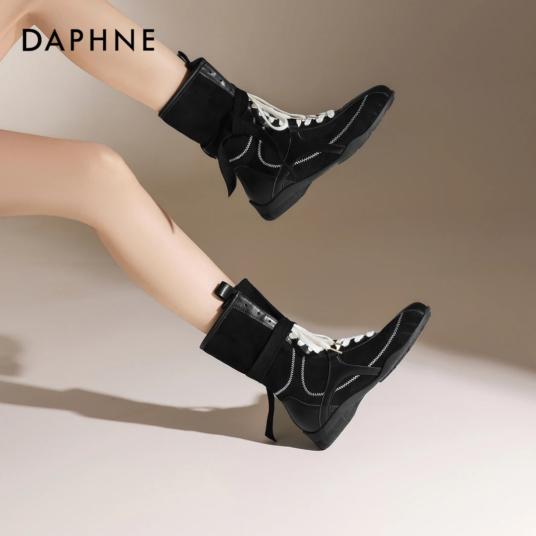 达芙妮复古潮流马丁靴子女夏2025新款秋季拳击靴美拉德厚底短靴子