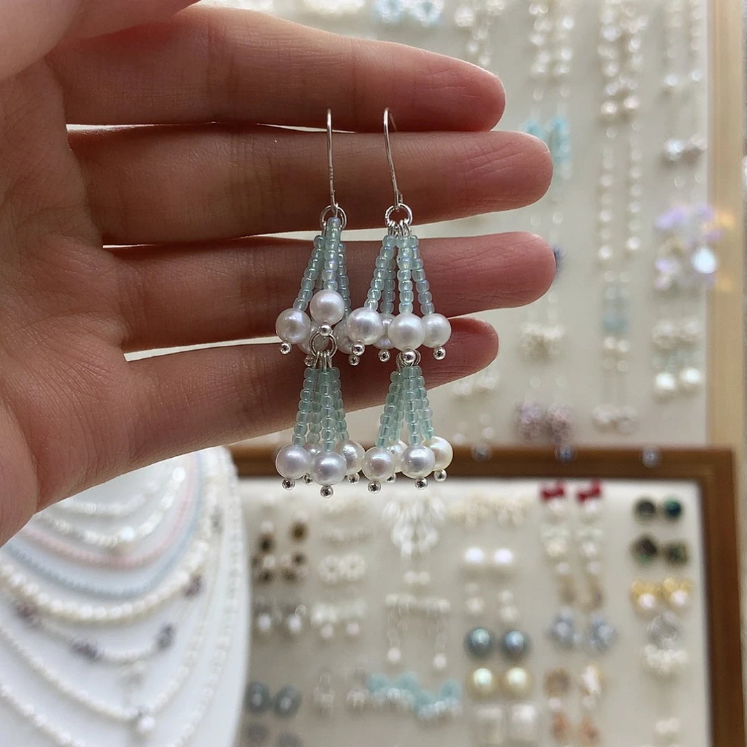 耳饰银S925镶嵌淡水珍珠