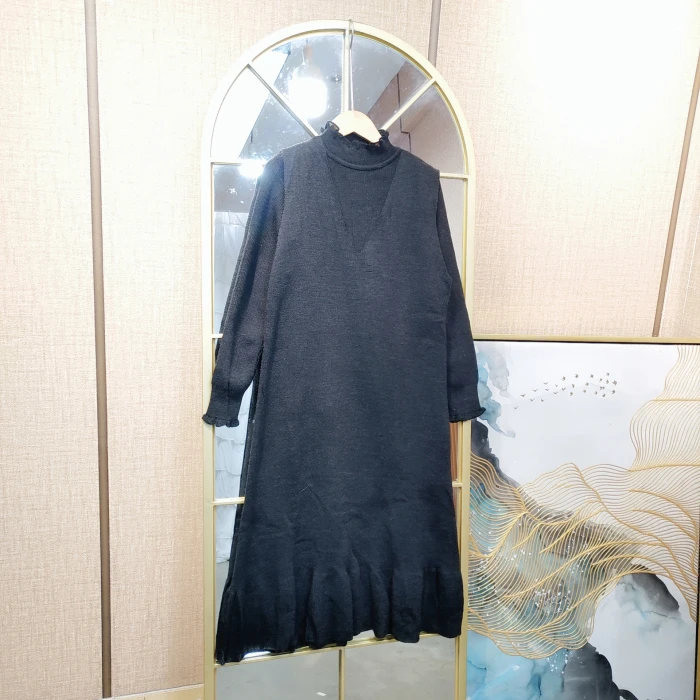 AF153孕妇黑色毛衣裙90-140