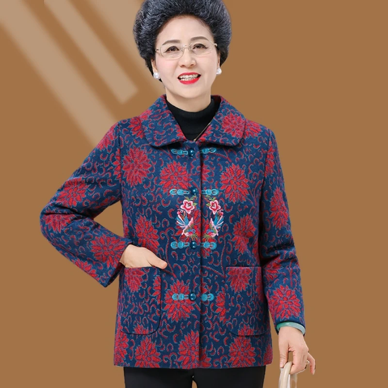2025时尚奶奶女装70岁80岁妈妈翻领唐装上衣中老年老太太春秋外套