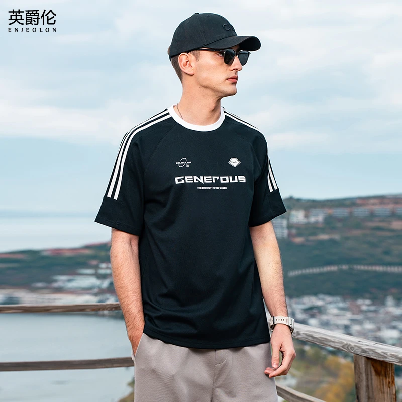 240G重磅凉感速干短袖T恤男7A抗菌美式撞色夏季插肩袖体恤T9511