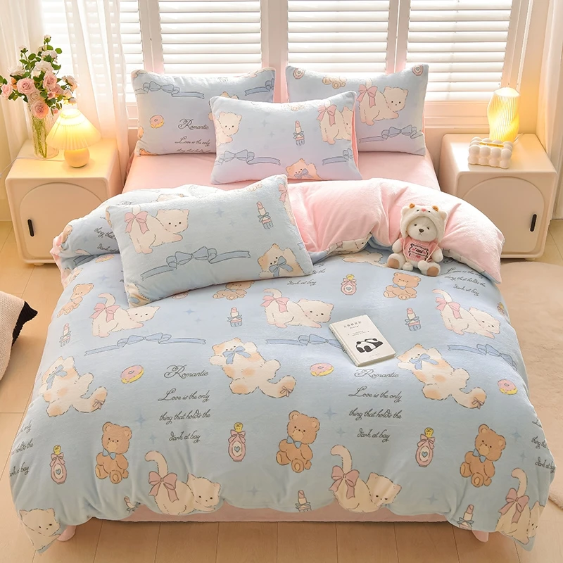 【福利专属爆款】加厚牛奶绒卡通印花四件套加绒可爱学生双面绒绒被