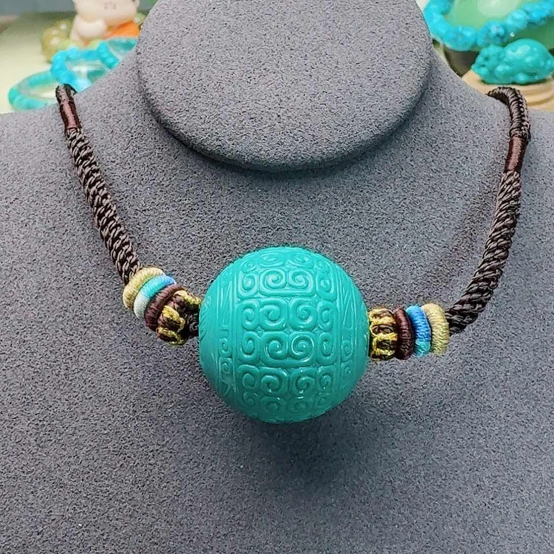 绿松石未镶嵌珠宝奇石精品大回纹锁骨24+