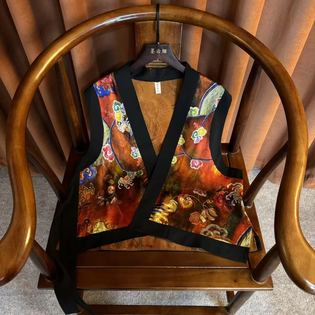 【惊蛰】2025新款气质民族风轮廓提花拼接马甲复古减龄宽松马夹