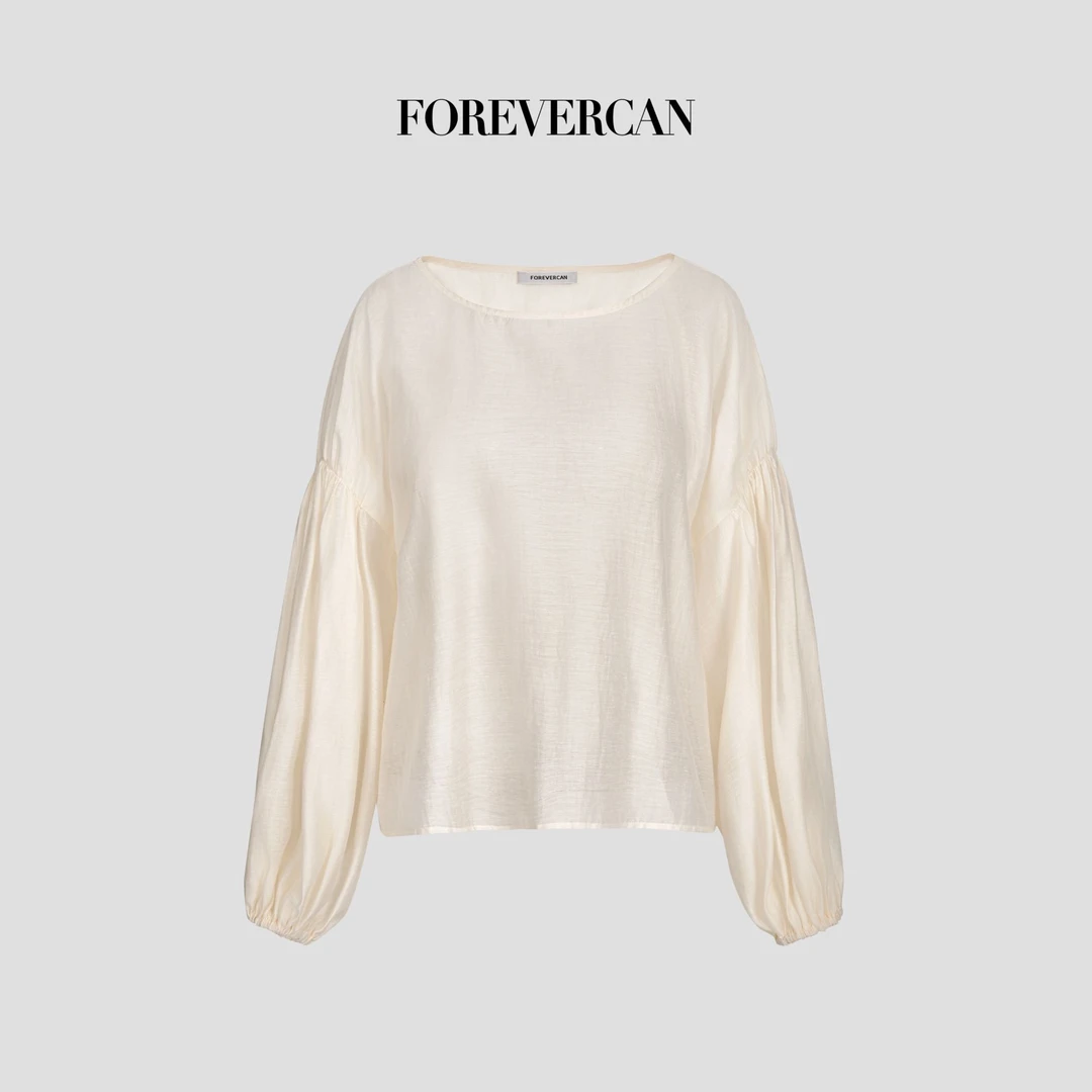 FOREVERCAN“如蝶在野”轻盈雾感灯笼袖天丝醋酸麻法式衬衫ST22108B
