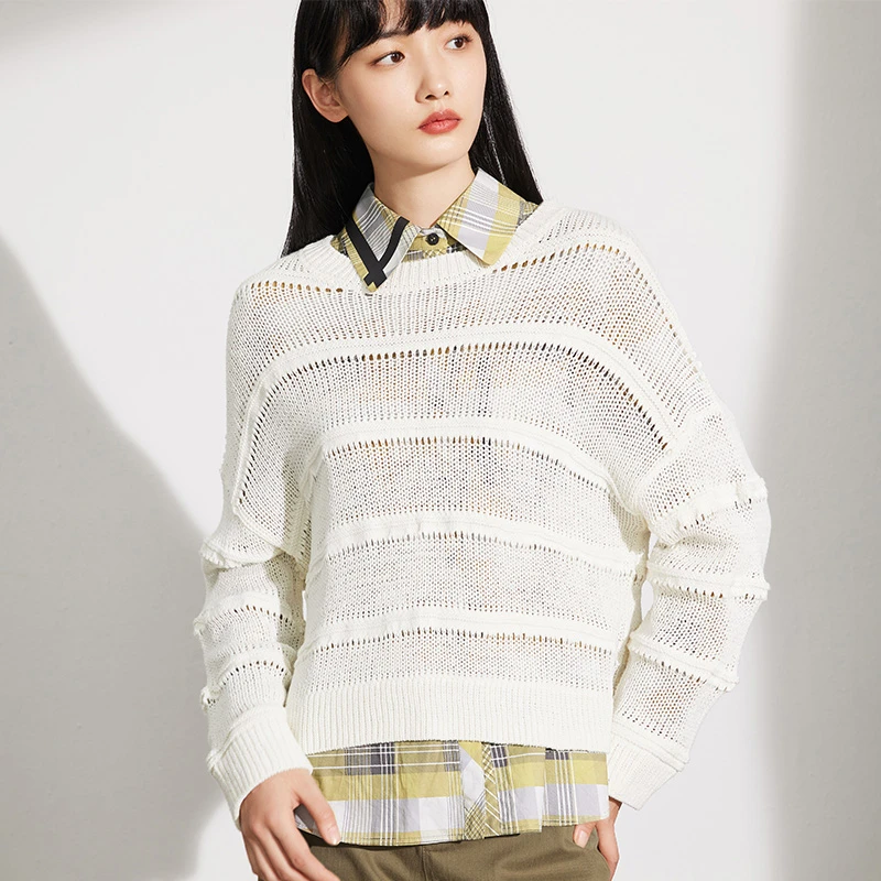 圆领镂空叠穿针织衫女百搭罩衫141M4156