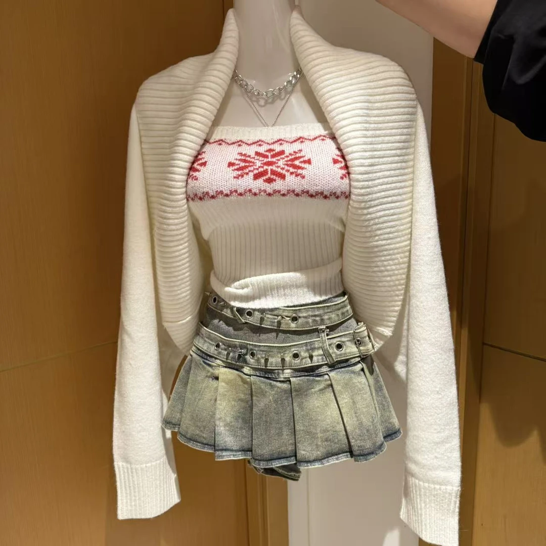 雾岛观雪内搭外衫牛仔百褶裙