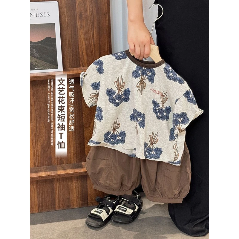 《设计师款》T恤25XL1090美雅雅森系男童女童短袖中小童半袖夏装